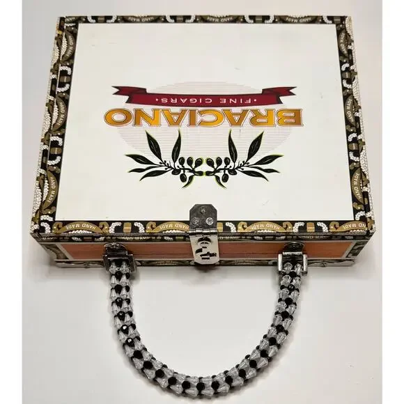 Vintage Imported Braciano Fine Cigars Beaded Box Case Purse Bag Night Skyline - Picture 16 of 16